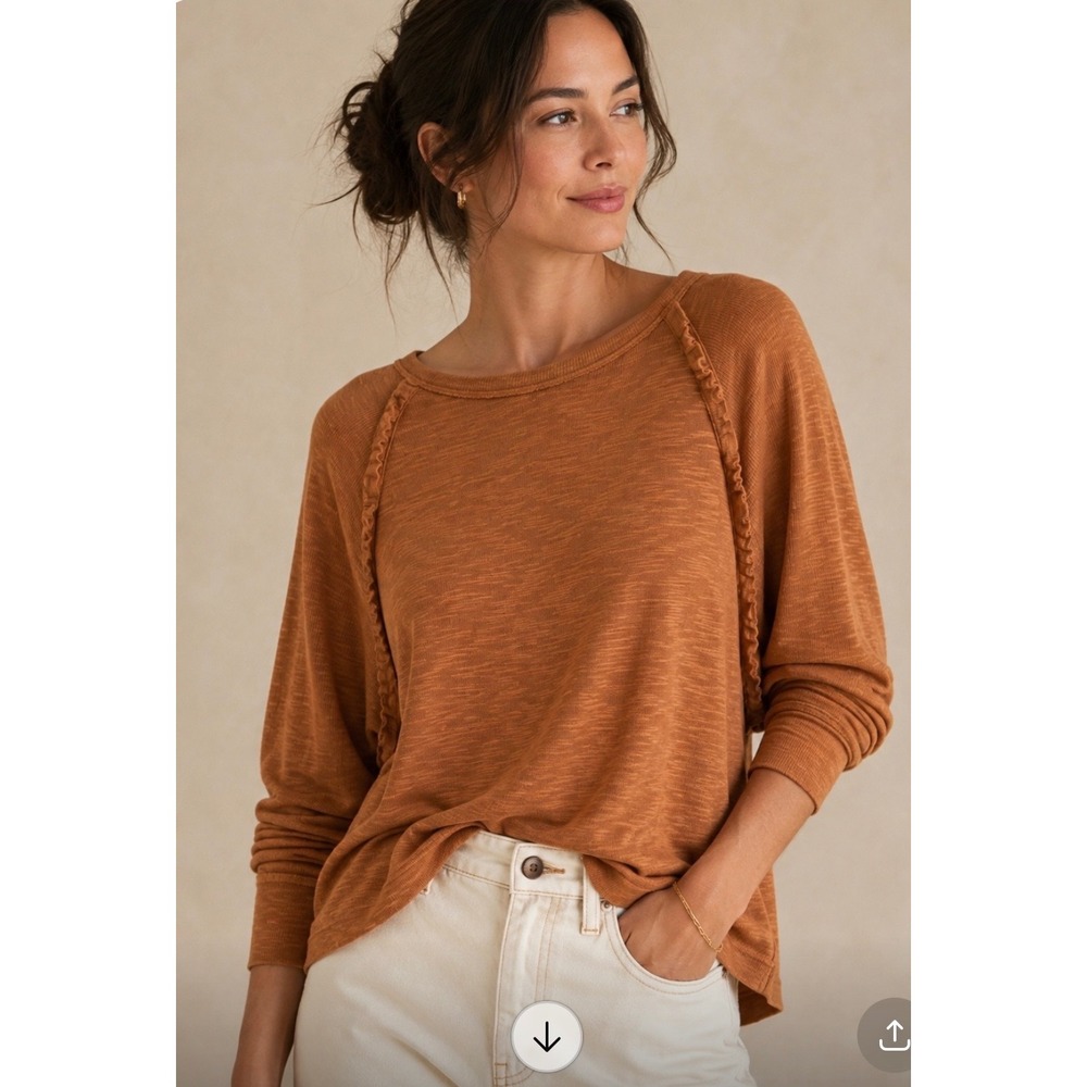 Pilcro Anthropologie Terracotta Ruffled Raglan Thermal Top Small